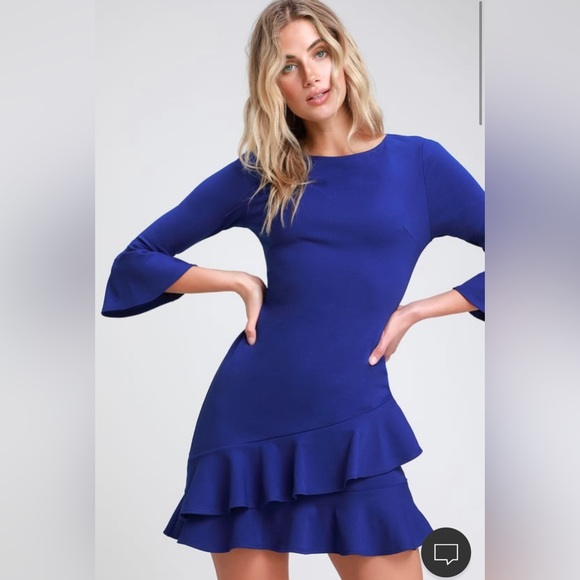 Lulus Sensational Statement Royal Blue Ruffle Bodycon Dress - Mini - Picture 1 of 5